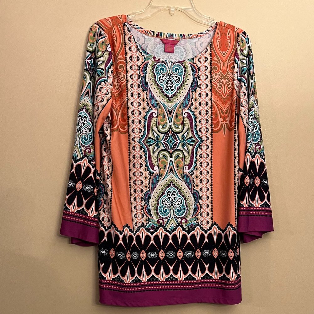 Sunny Leigh Women's Multi-color 3/4 Sleeves Tunic, Size Large